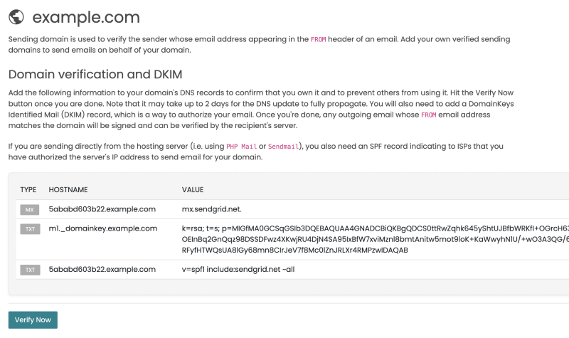 Update DNS and Sending Domain for MrktMail